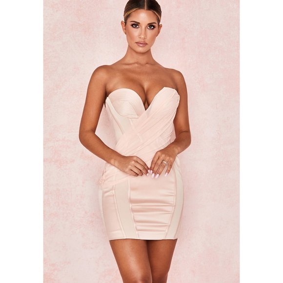 House of CB Gisou Blush Satin Strapless Mini Corset Dress - Picture 6 of 10